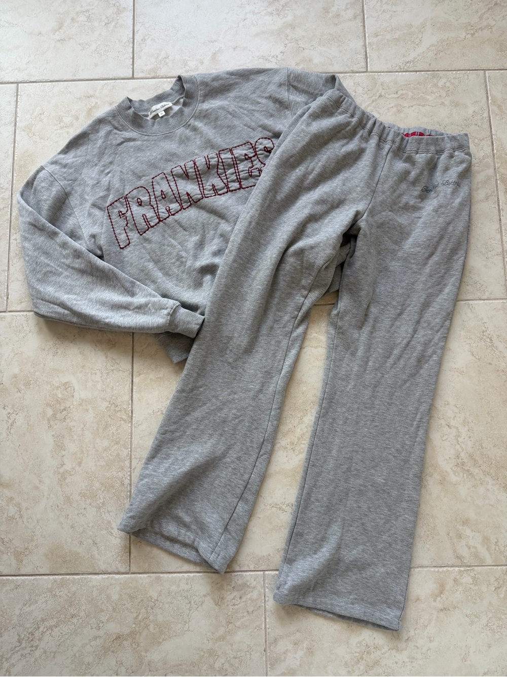 FRANKIES BIKINIS Grey Travel Day Crewneck Pullover Set - Picture 2 of 6